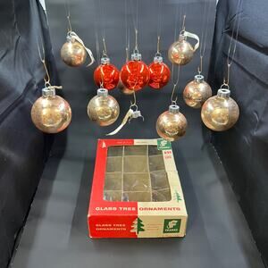 Vintage 1950s Franke Christmas Ornaments Original Box 1-3/4" Qty-11